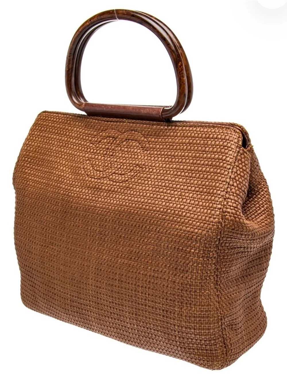 CHANEL Brown Woven Top-Handle Bag